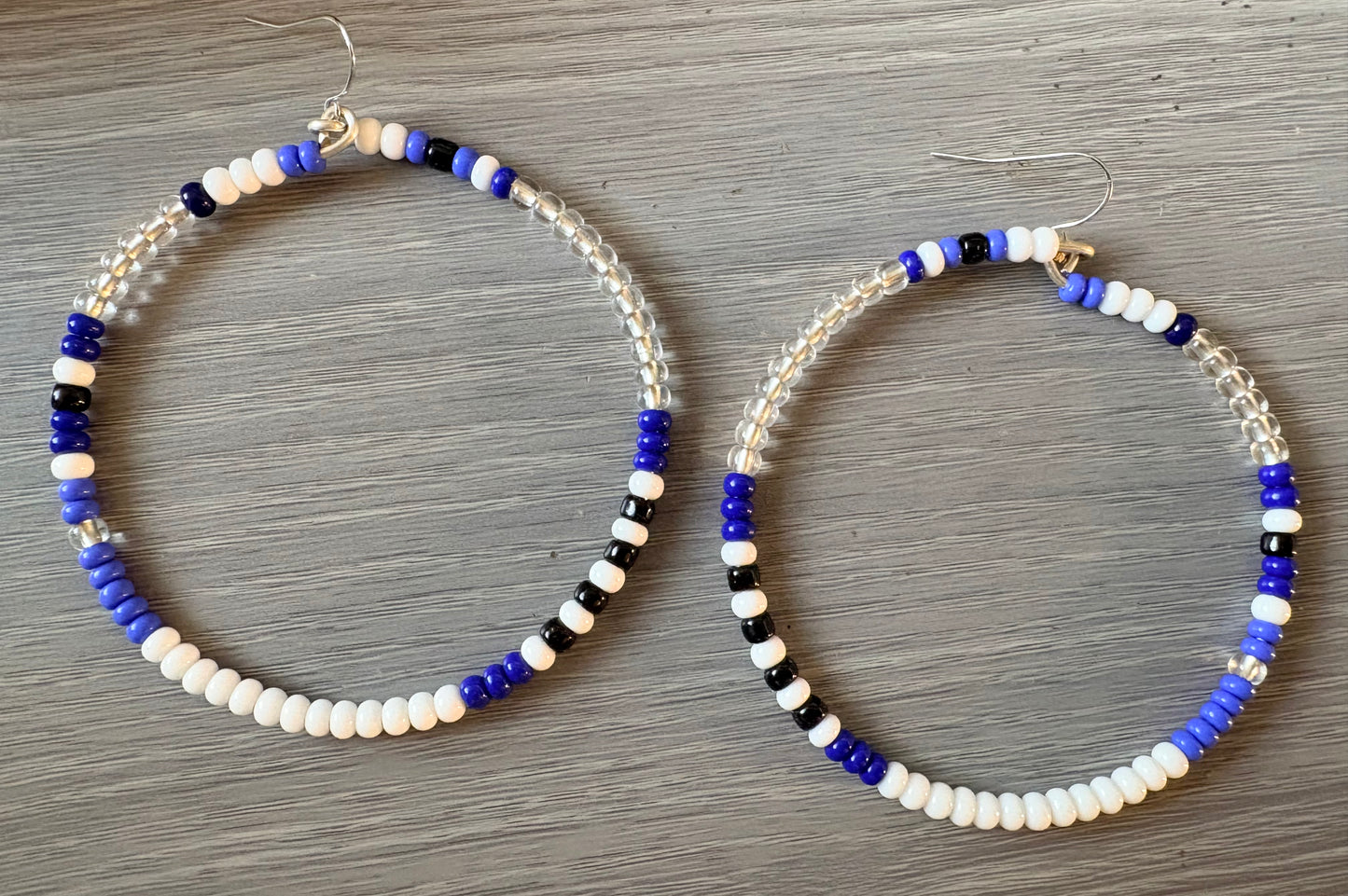 Beaded Hoops (Blue and White)
