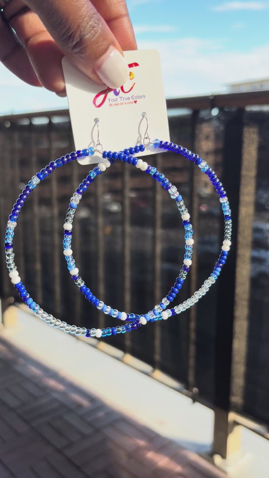 Beaded Hoops (Blue)