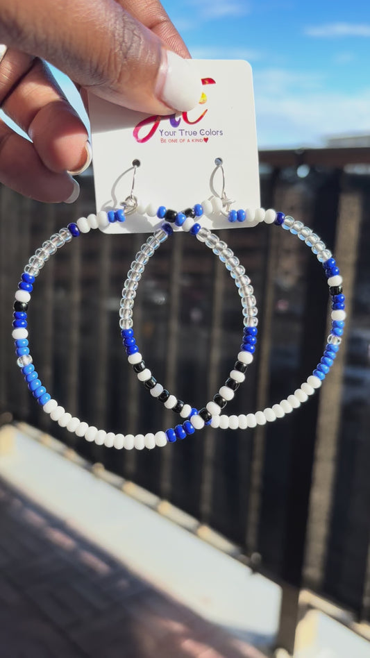 Beaded Hoops (Blue and White)